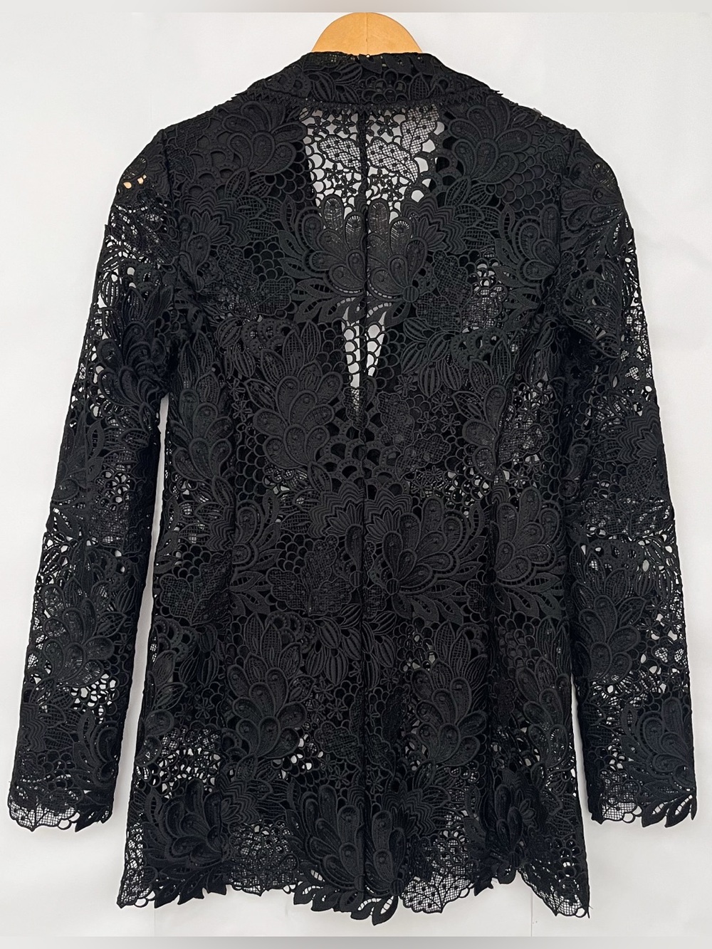 Elie Tahari Floral Crochet Lace Blazer Modern Unlined Pockets Size 0 Black - Picture 7 of 16